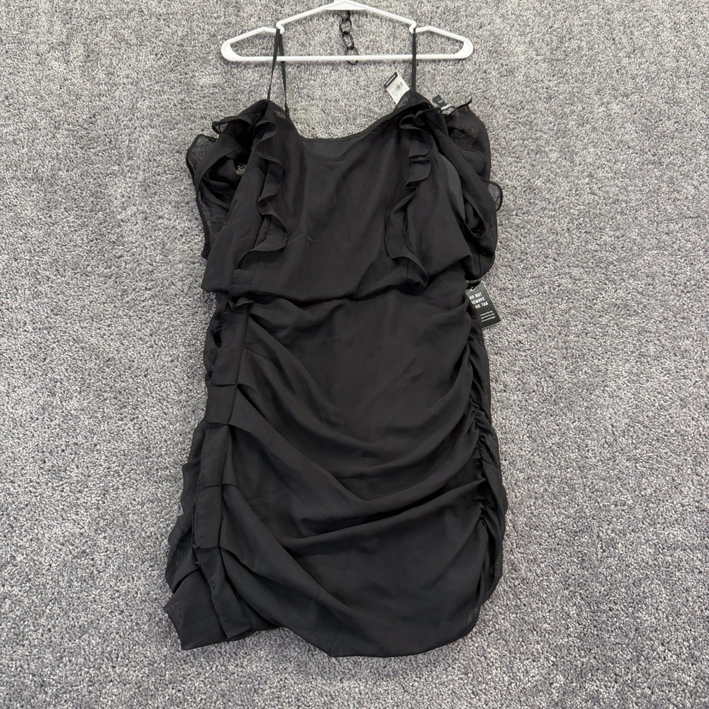 Express Ruffle Ruched Dress Womens Large Black Cold Shoulder Mini Cocktail Party